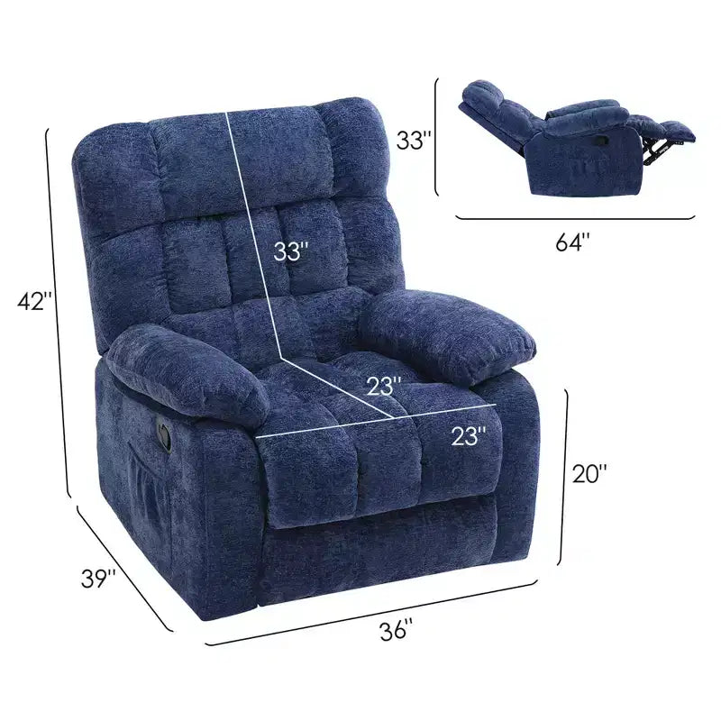 Poltrona Reclinabile Ergonomica 110-161x Reclinabile Poggiapiedi Regolabile Tasca Laterale per Soggiorno Blu Scuro
