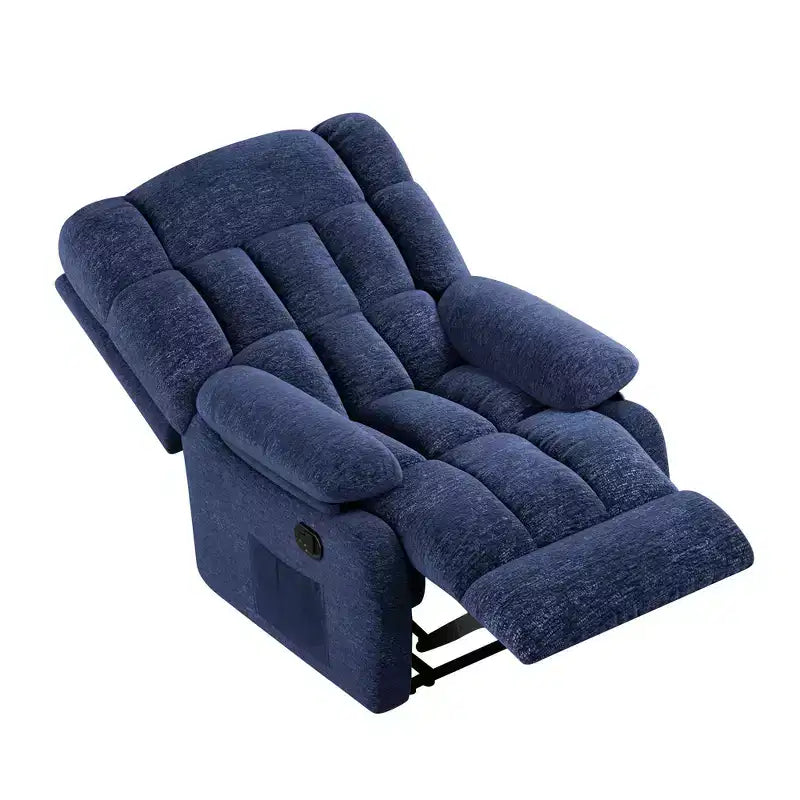 Poltrona Reclinabile Ergonomica 110-161x Reclinabile Poggiapiedi Regolabile Tasca Laterale per Soggiorno Blu Scuro