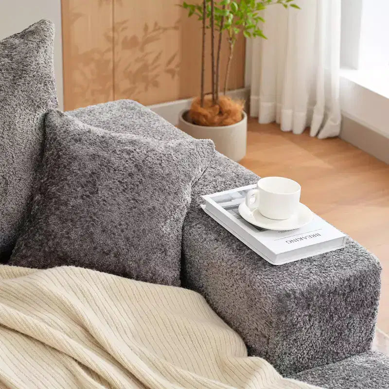 Divano componibile a L da 279 cm con chaise longue, divano profondo in ciniglia, nessun assemblaggio richiesto