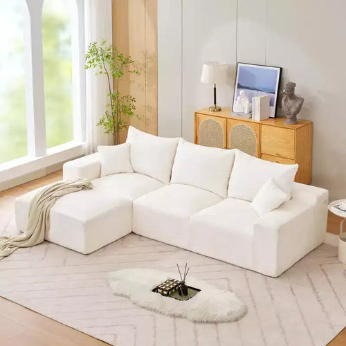 Divano componibile a L da 279 cm con chaise longue, divano profondo in ciniglia, nessun assemblaggio richiesto