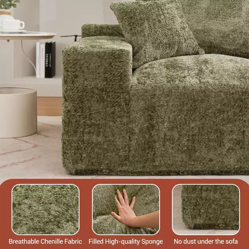 Divano componibile a L da 279 cm con chaise longue, divano profondo in ciniglia, nessun assemblaggio richiesto