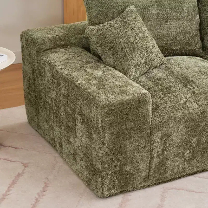 Divano componibile a L da 279 cm con chaise longue, divano profondo in ciniglia, nessun assemblaggio richiesto