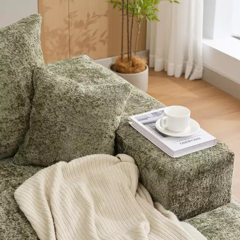 Divano componibile a L da 279 cm con chaise longue, divano profondo in ciniglia, nessun assemblaggio richiesto