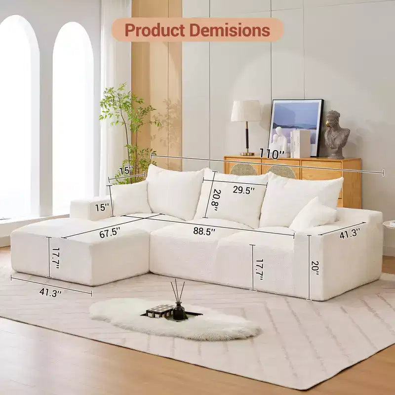 Divano componibile a L da 279 cm con chaise longue, divano profondo in ciniglia, nessun assemblaggio richiesto