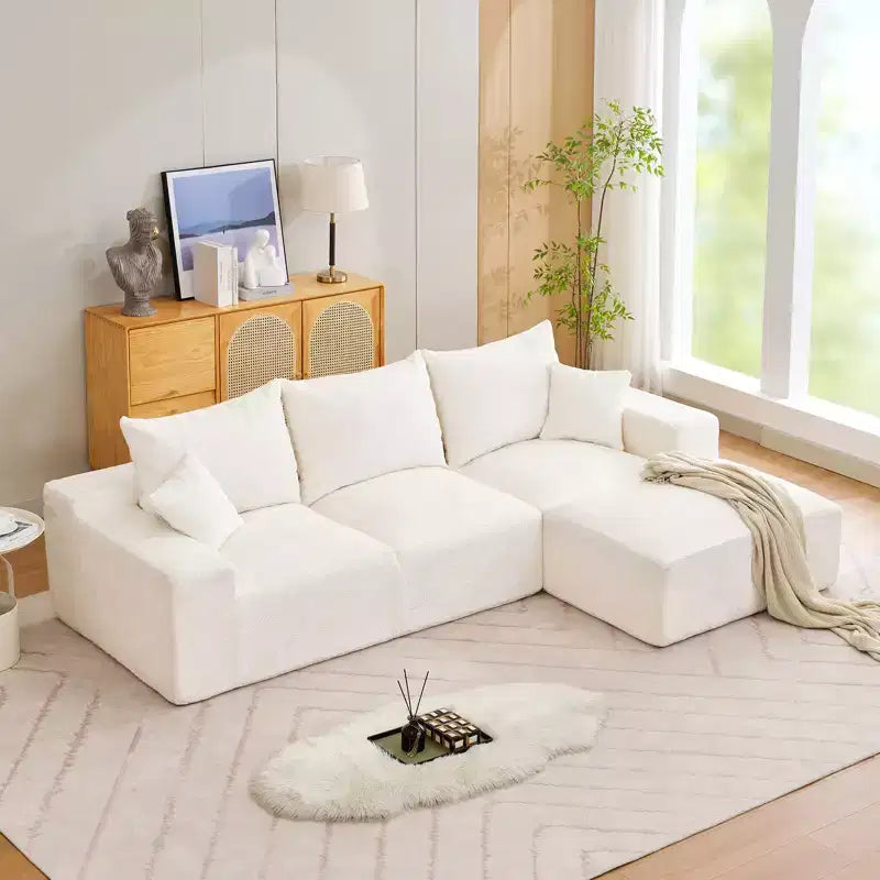 Divano componibile a L da 279 cm con chaise longue, divano profondo in ciniglia, nessun assemblaggio richiesto