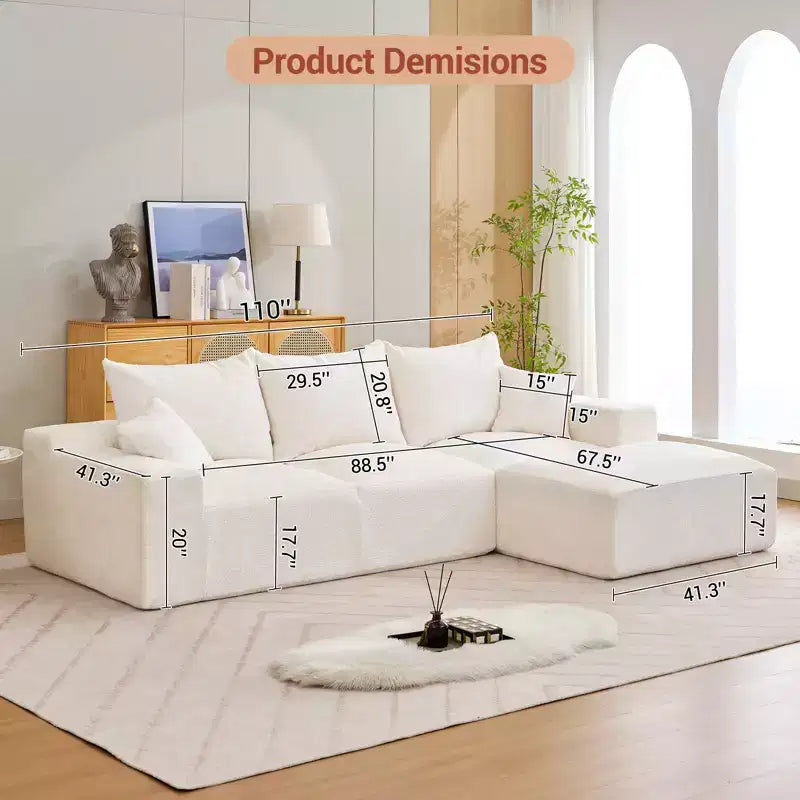 Divano componibile a L da 279 cm con chaise longue, divano profondo in ciniglia, nessun assemblaggio richiesto