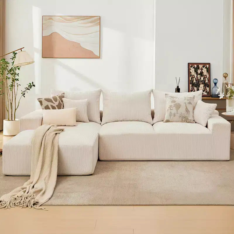 Divano componibile a L da 279 cm con chaise longue, divano profondo in ciniglia, nessun assemblaggio richiesto