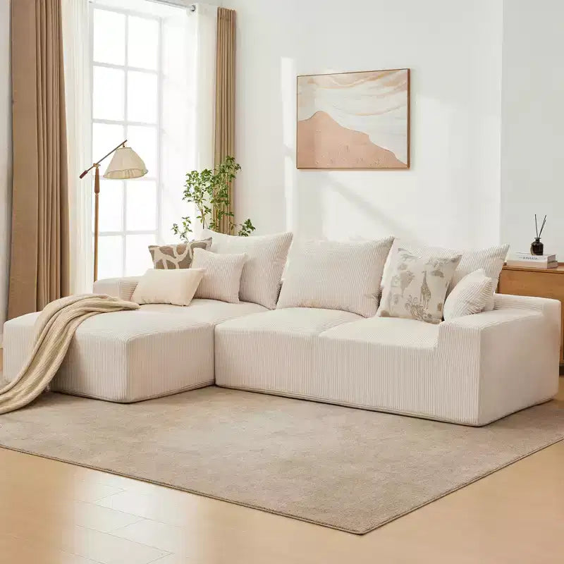 Divano componibile a L da 279 cm con chaise longue, divano profondo in ciniglia, nessun assemblaggio richiesto