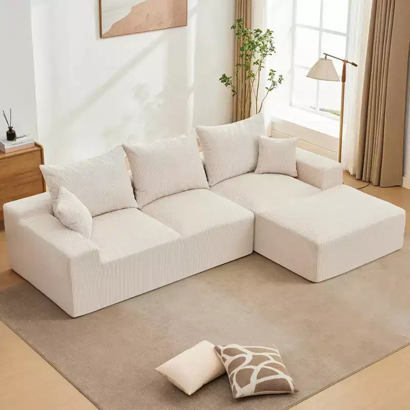 Divano componibile a L da 279 cm con chaise longue, divano profondo in ciniglia, nessun assemblaggio richiesto