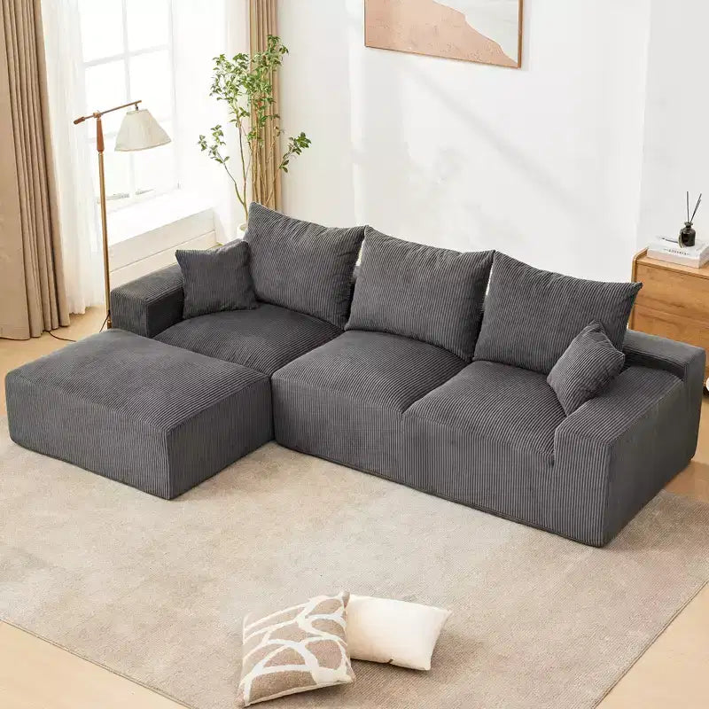 Divano componibile a L da 279 cm con chaise longue, divano profondo in ciniglia, nessun assemblaggio richiesto