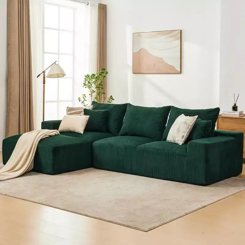 Divano componibile a L da 279 cm con chaise longue, divano profondo in ciniglia, nessun assemblaggio richiesto