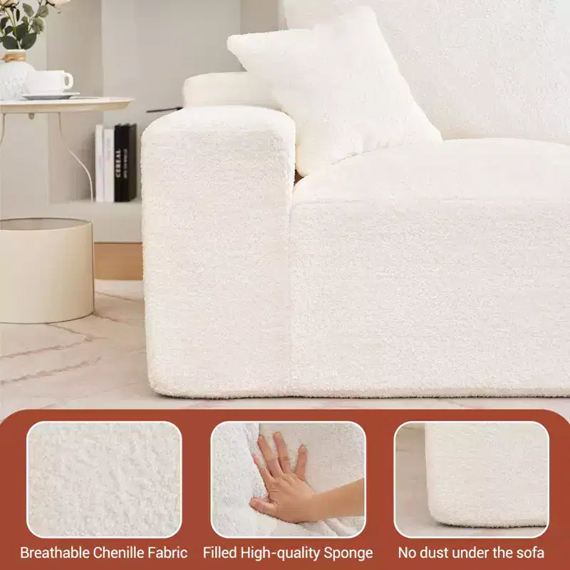 Divano componibile a L da 279 cm con chaise longue, divano profondo in ciniglia, nessun assemblaggio richiesto