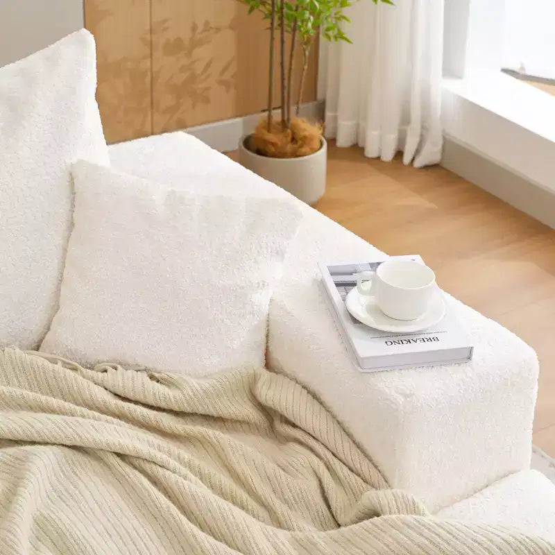 Divano componibile a L da 279 cm con chaise longue, divano profondo in ciniglia, nessun assemblaggio richiesto