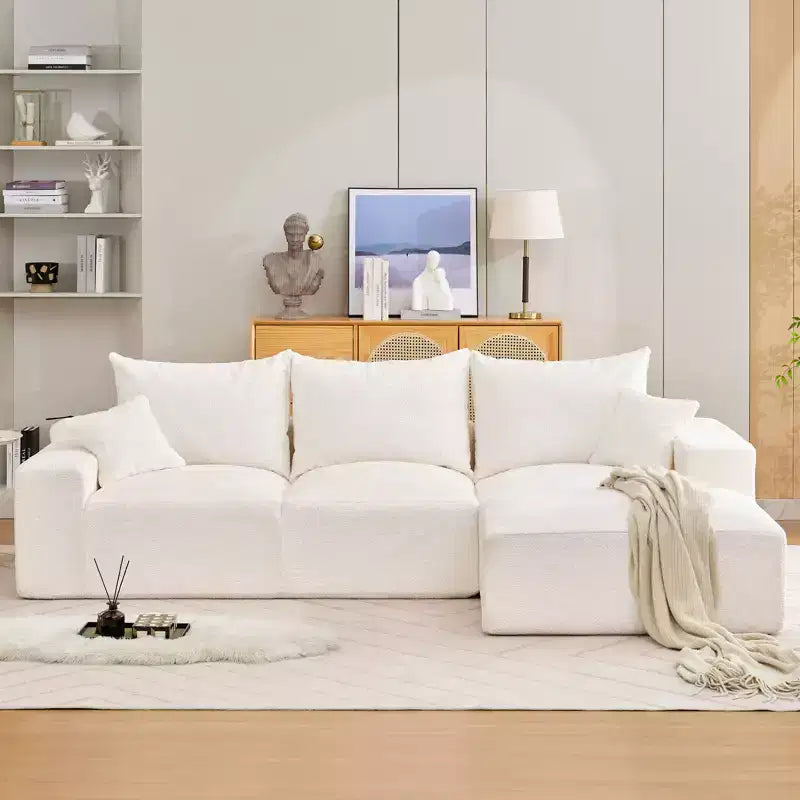 Divano componibile a L da 279 cm con chaise longue, divano profondo in ciniglia, nessun assemblaggio richiesto