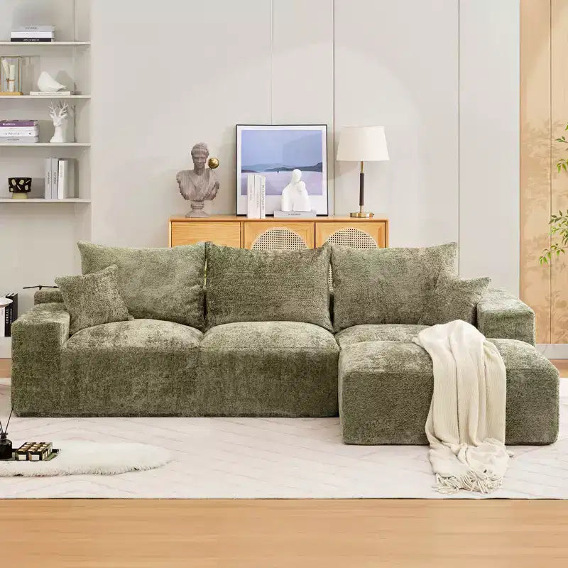 Divano componibile a L da 279 cm con chaise longue, divano profondo in ciniglia, nessun assemblaggio richiesto