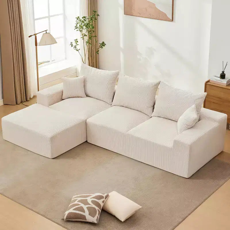 Divano componibile a L da 279 cm con chaise longue, divano profondo in ciniglia, nessun assemblaggio richiesto