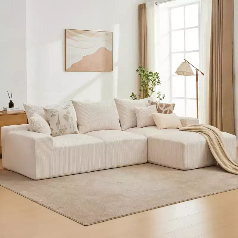 Divano componibile a L da 279 cm con chaise longue, divano profondo in ciniglia, nessun assemblaggio richiesto
