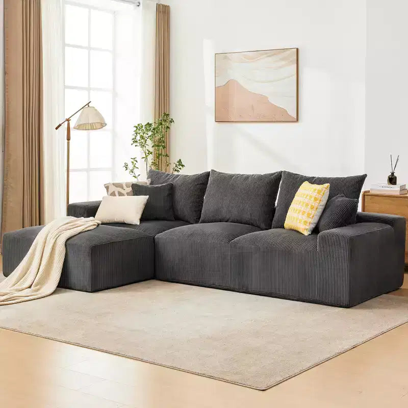 Divano componibile a L da 279 cm con chaise longue, divano profondo in ciniglia, nessun assemblaggio richiesto
