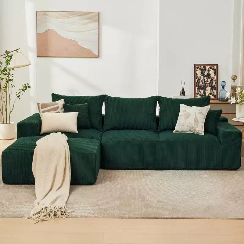 Divano componibile a L da 279 cm con chaise longue, divano profondo in ciniglia, nessun assemblaggio richiesto