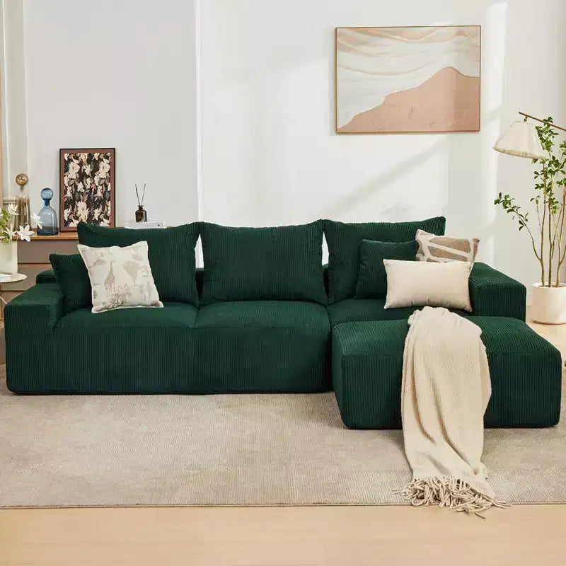 Divano componibile a L da 279 cm con chaise longue, divano profondo in ciniglia, nessun assemblaggio richiesto