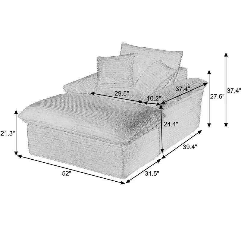 Divano singolo moderno imbottito in velluto a coste da 55 pollici con cuscini e poggiapiedi per soggiorno, camera da letto, appartamento, ufficio, grigio scuro