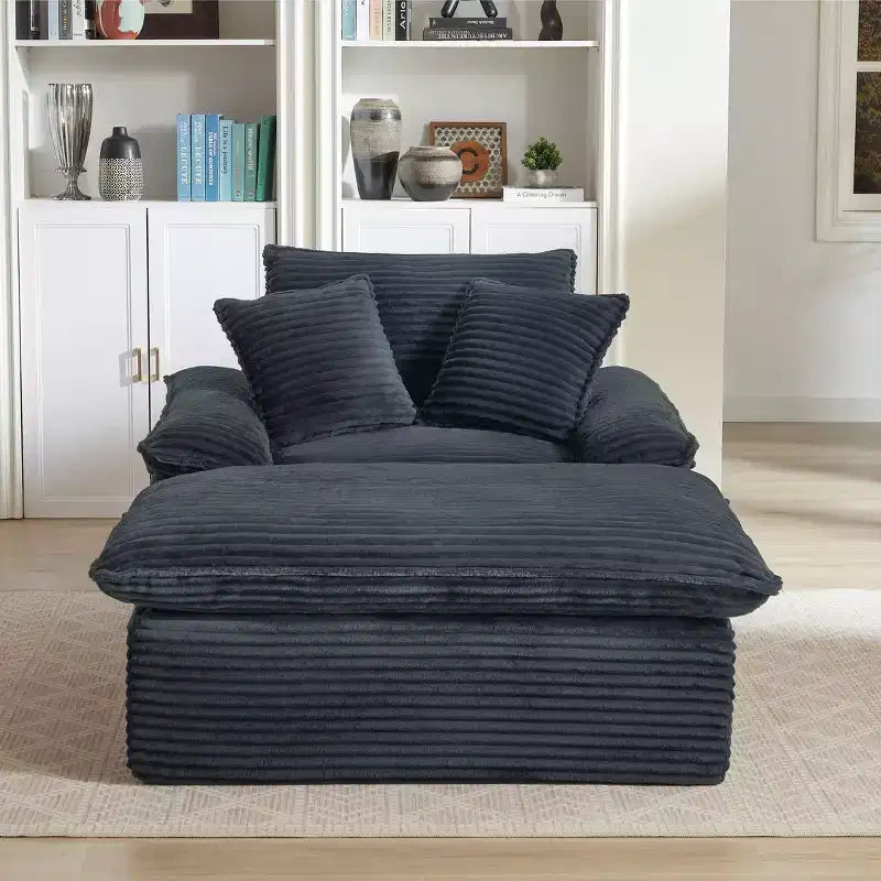 Divano singolo moderno imbottito in velluto a coste da 55 pollici con cuscini e poggiapiedi per soggiorno, camera da letto, appartamento, ufficio, grigio scuro