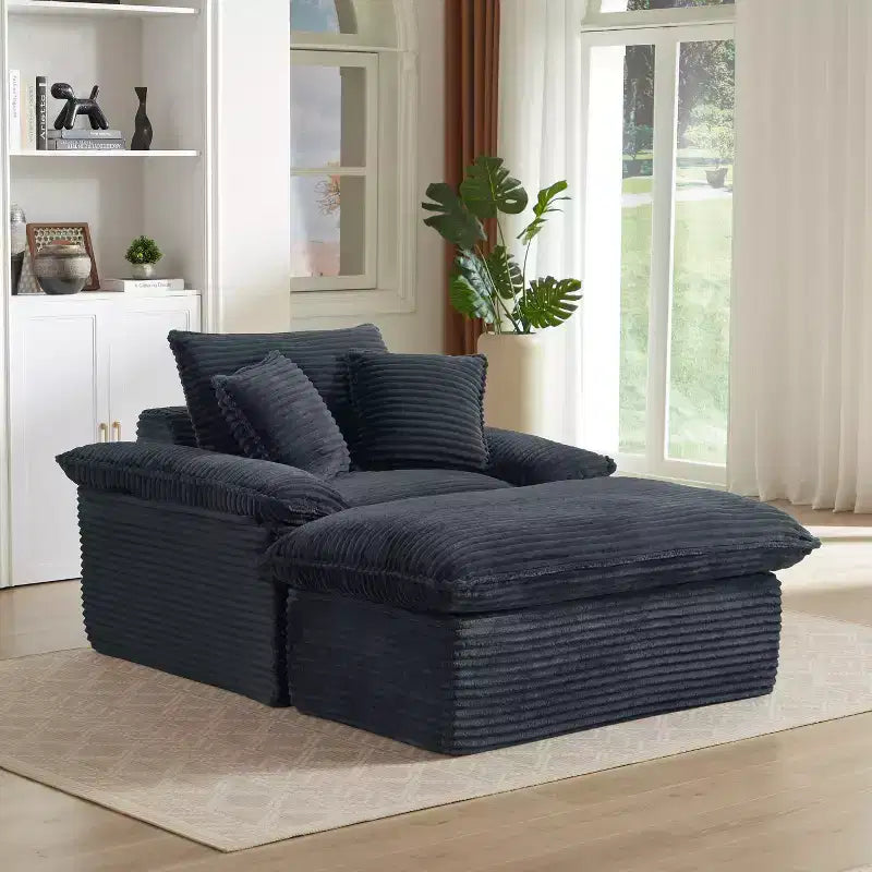Divano singolo moderno imbottito in velluto a coste da 55 pollici con cuscini e poggiapiedi per soggiorno, camera da letto, appartamento, ufficio, grigio scuro
