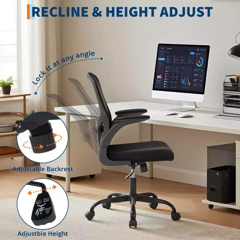 Sedia da ufficio ergonomica premium in rete grigio chiaro - Altezza regolabile, braccioli ribaltabili e supporto lombare - Comoda seduta girevole per casa, gaming e lavoro