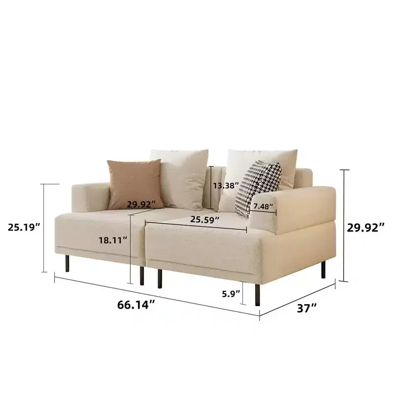 Divano modulare Gaoyangjiaju, larghezza 168 cm, in tessuto, in stile moderno di metà secolo, con seduta accogliente, adatto per soggiorno - Beige