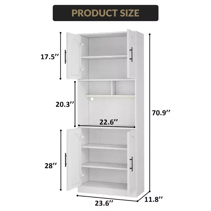 Dispensa da Cucina Alta 71" con Ripiano per Microonde, Luce LED, Anta e Ripiani Regolabili, Credenza Contenitore per Sala da Pranzo o Soggiorno