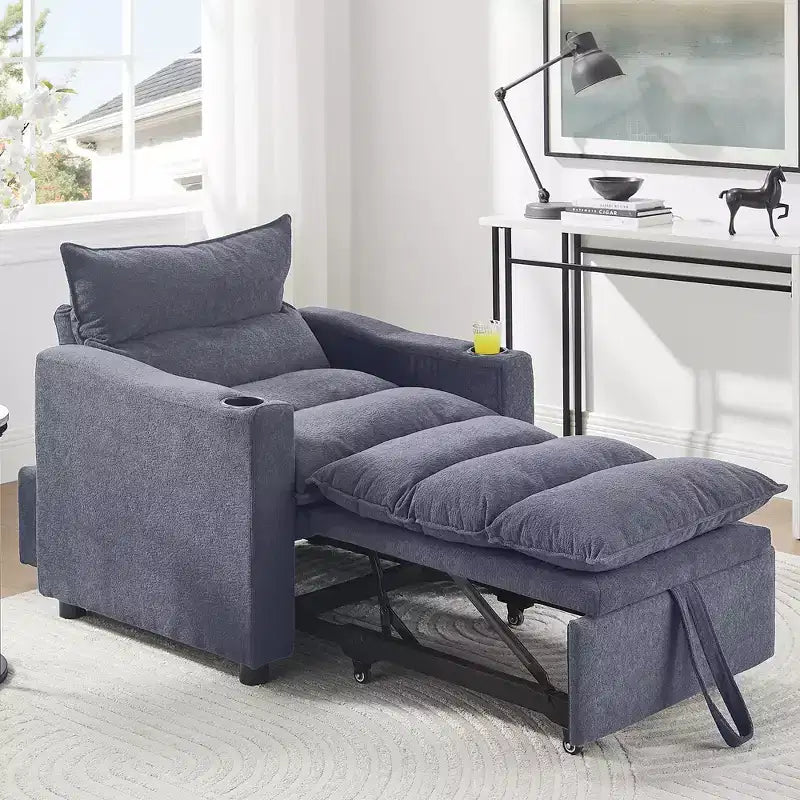 Divano poltrona convertibile 3 in 1 in velluto GDFStudio Clermont con schienale regolabile