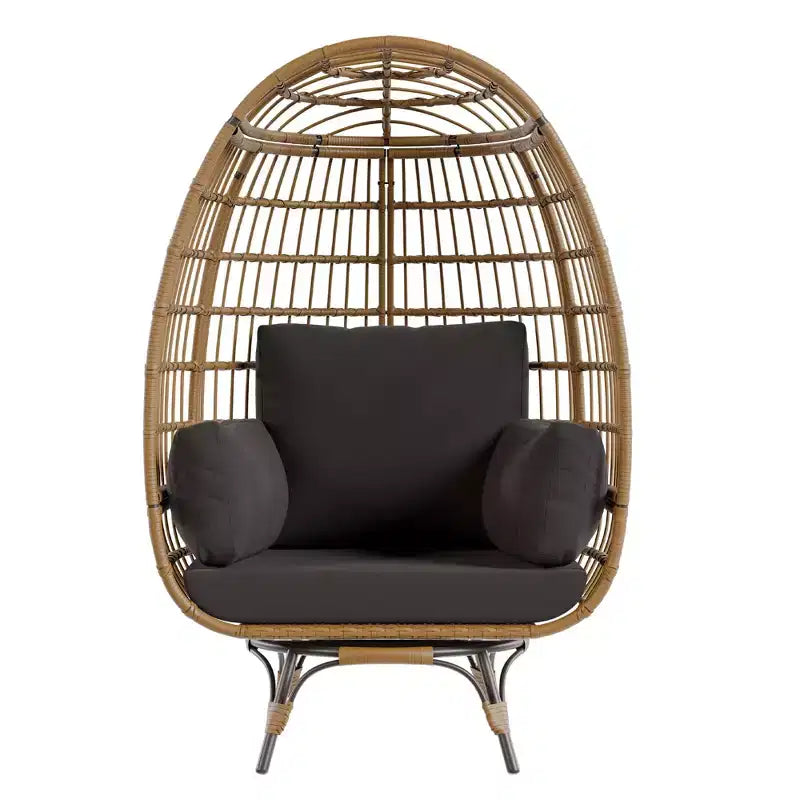 Extra Large 360 Rotating Egg Chair - Patio Rotating Rattan Egg Basket Lounge Chair with Steel Frame and 4 Cushions for Patio, Living Room and More