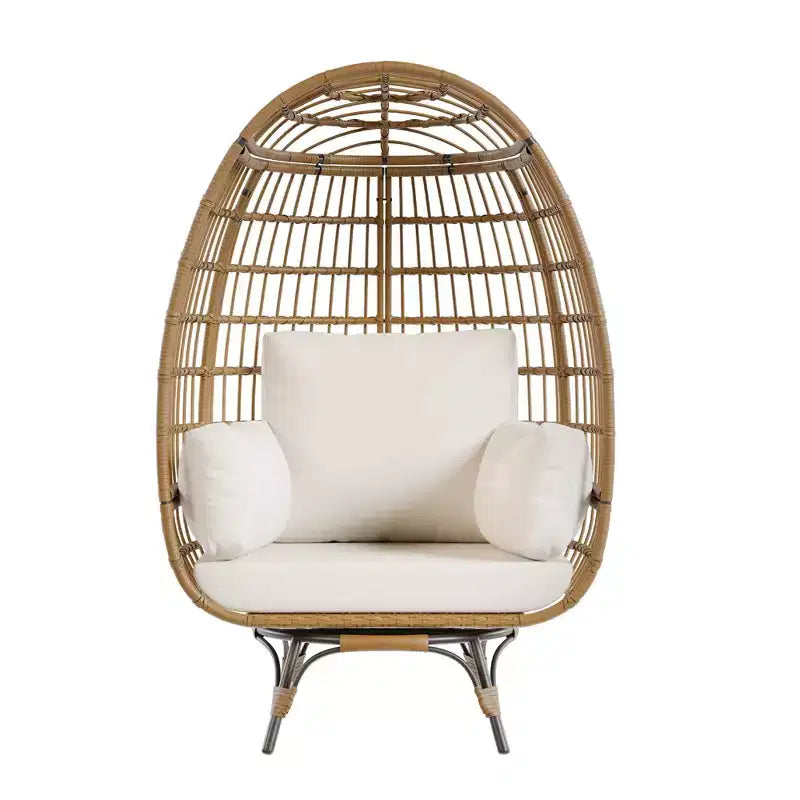 Poltrona a uovo girevole a 360° extra large - Poltrona lounge a forma di uovo in rattan girevole da esterno con struttura in acciaio e 4 cuscini per patio, soggiorno e altro ancora