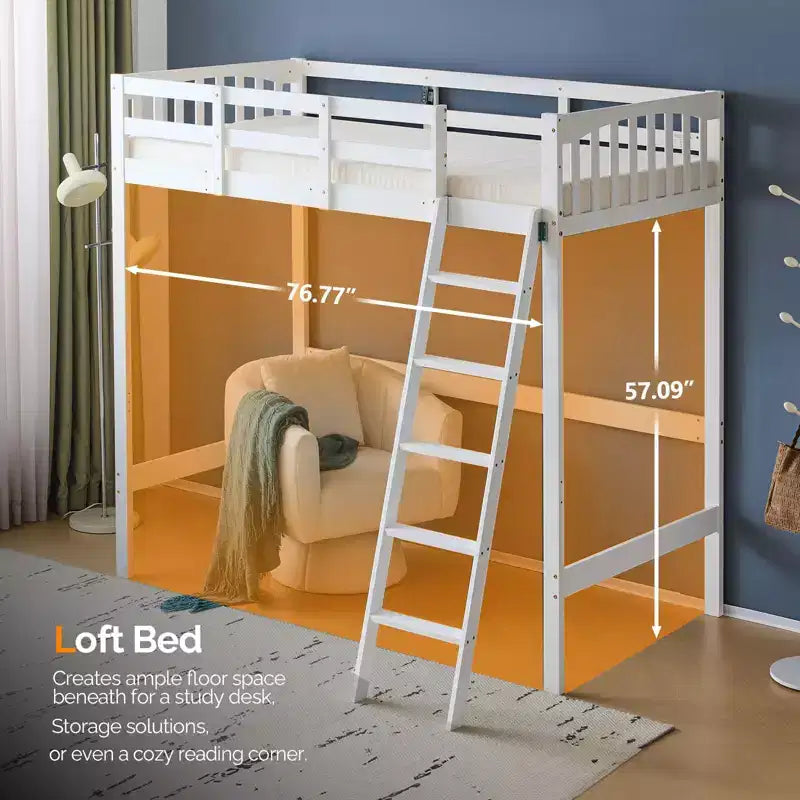 Letto a soppalco in legno massello, una piazza e mezza/matrimoniale, con stazione di ricarica USB/LED con pioli piatti, supporto a doghe in legno senza bisogno di molle