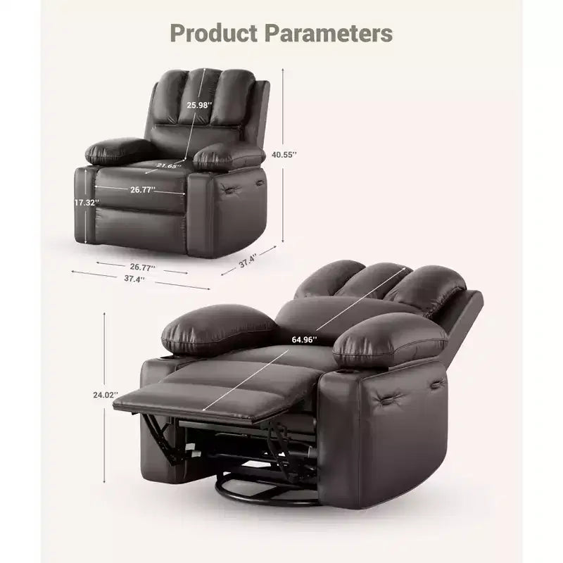 Poltrona reclinabile manuale per adulti, divano singolo in pelle PU con seduta extra larga e supporto ergonomico per soggiorno, camera da letto, cameretta dei bambini