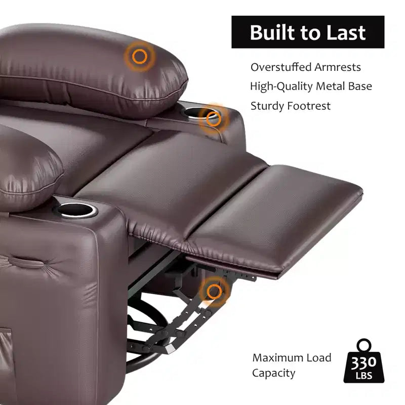 Poltrona reclinabile manuale per adulti, divano singolo in pelle PU con seduta extra larga e supporto ergonomico per soggiorno, camera da letto, cameretta dei bambini
