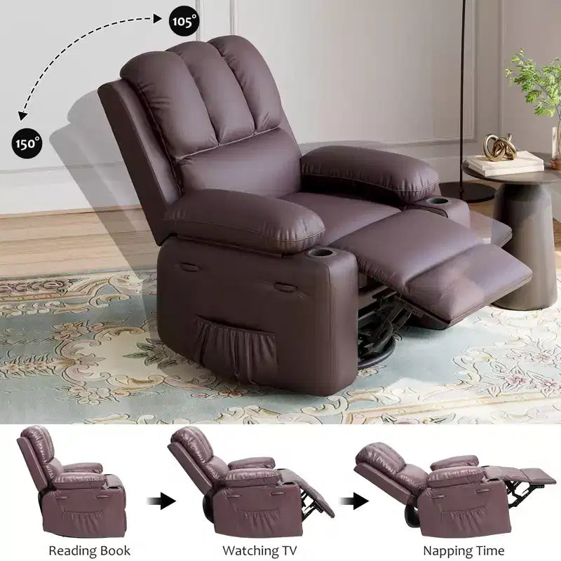 Poltrona reclinabile manuale per adulti, divano singolo in pelle PU con seduta extra larga e supporto ergonomico per soggiorno, camera da letto, cameretta dei bambini