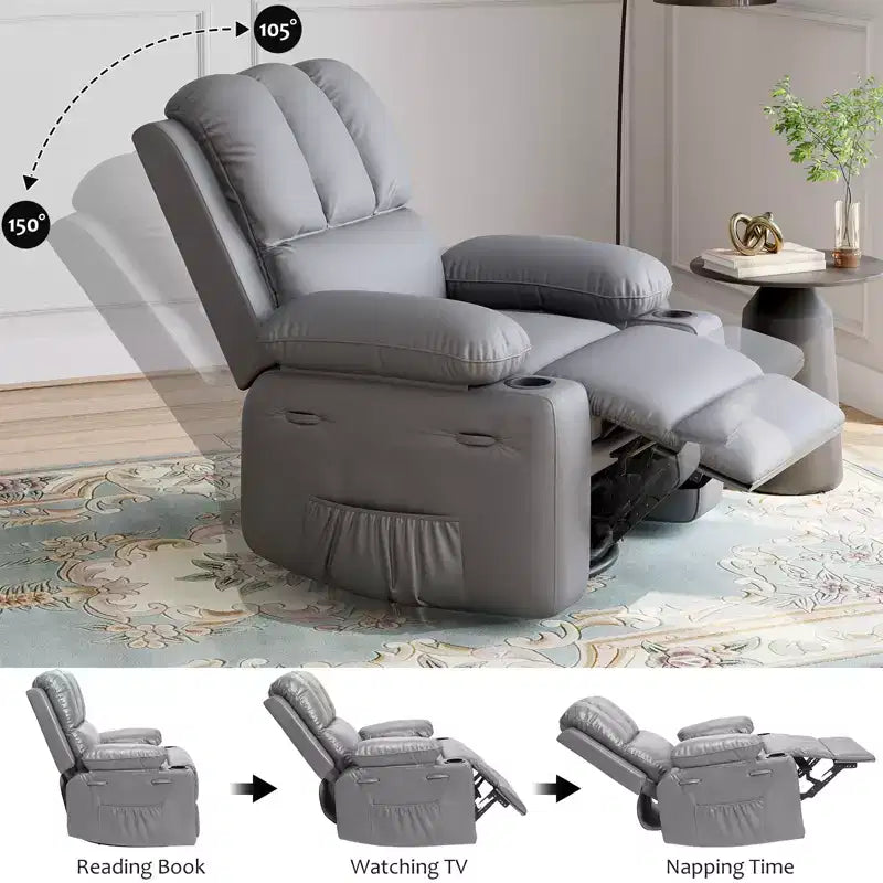 Poltrona reclinabile manuale per adulti, divano singolo in pelle PU con seduta extra larga e supporto ergonomico per soggiorno, camera da letto, cameretta dei bambini