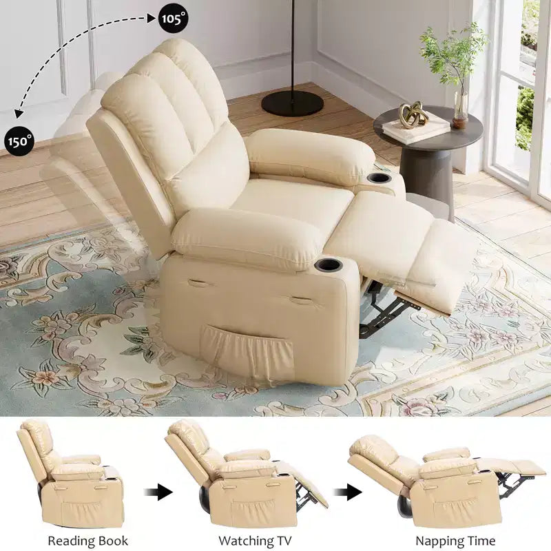 Poltrona reclinabile manuale per adulti, divano singolo in pelle PU con seduta extra larga e supporto ergonomico per soggiorno, camera da letto, cameretta dei bambini