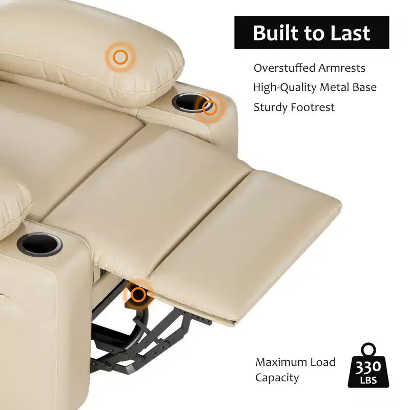 Poltrona reclinabile manuale per adulti, divano singolo in pelle PU con seduta extra larga e supporto ergonomico per soggiorno, camera da letto, cameretta dei bambini