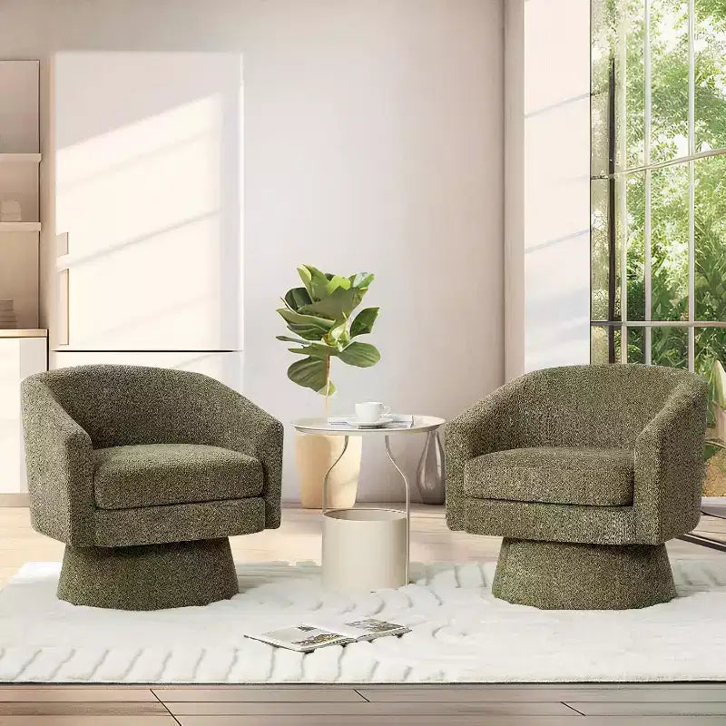 Poltrona Girevole 360Modern, Accogliente Tessuto Ciniglia, Poltrona Singola Rotonda con Braccioli, per Soggiorno