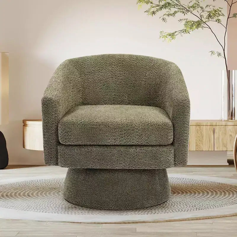 Poltrona Girevole 360Modern, Accogliente Tessuto Ciniglia, Poltrona Singola Rotonda con Braccioli, per Soggiorno