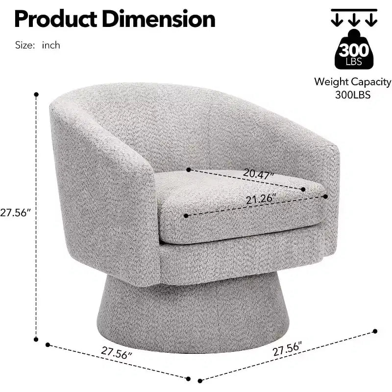 Poltrona Girevole 360Modern, Accogliente Tessuto Ciniglia, Poltrona Singola Rotonda con Braccioli, per Soggiorno