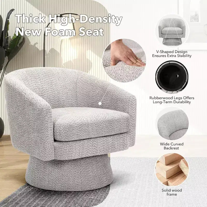 Poltrona Girevole 360Modern, Accogliente Tessuto Ciniglia, Poltrona Singola Rotonda con Braccioli, per Soggiorno