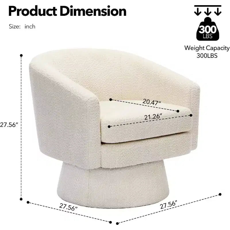 Poltrona Girevole 360Modern, Accogliente Tessuto Ciniglia, Poltrona Singola Rotonda con Braccioli, per Soggiorno