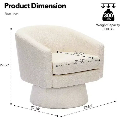 Poltrona Girevole 360Modern, Accogliente Tessuto Ciniglia, Poltrona Singola Rotonda con Braccioli, per Soggiorno