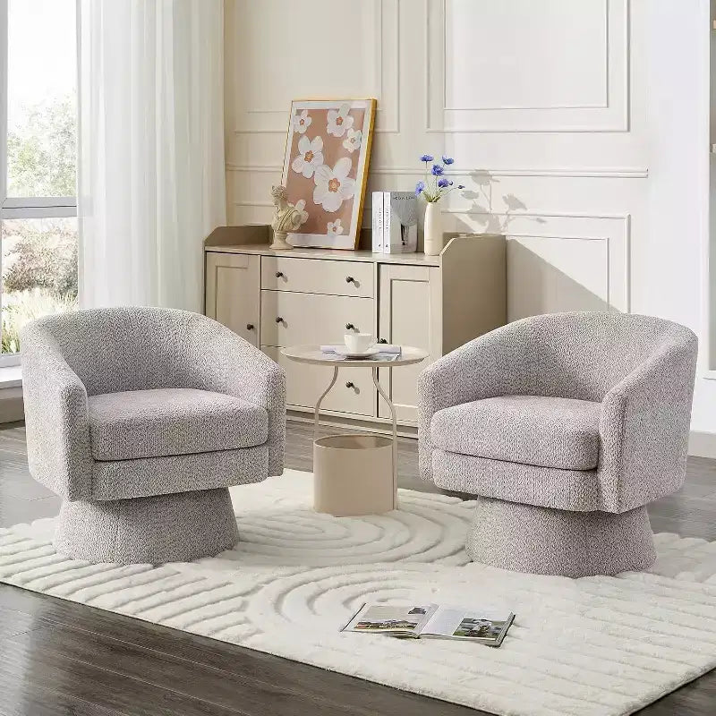 Poltrona Girevole 360Modern, Accogliente Tessuto Ciniglia, Poltrona Singola Rotonda con Braccioli, per Soggiorno