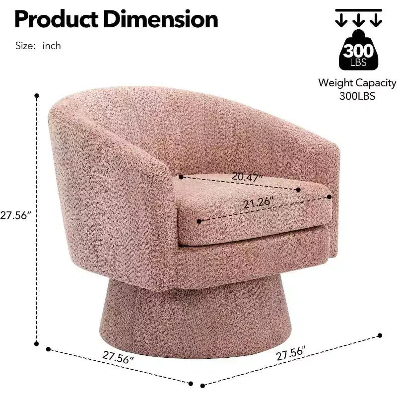 Poltrona Girevole 360Modern, Accogliente Tessuto Ciniglia, Poltrona Singola Rotonda con Braccioli, per Soggiorno