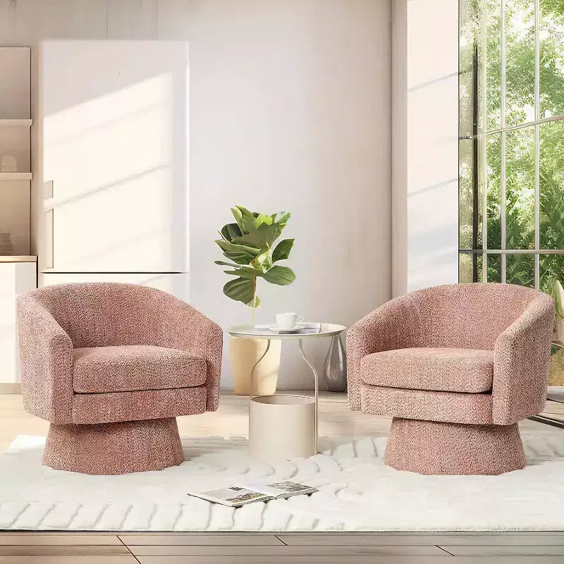 Poltrona Girevole 360Modern, Accogliente Tessuto Ciniglia, Poltrona Singola Rotonda con Braccioli, per Soggiorno