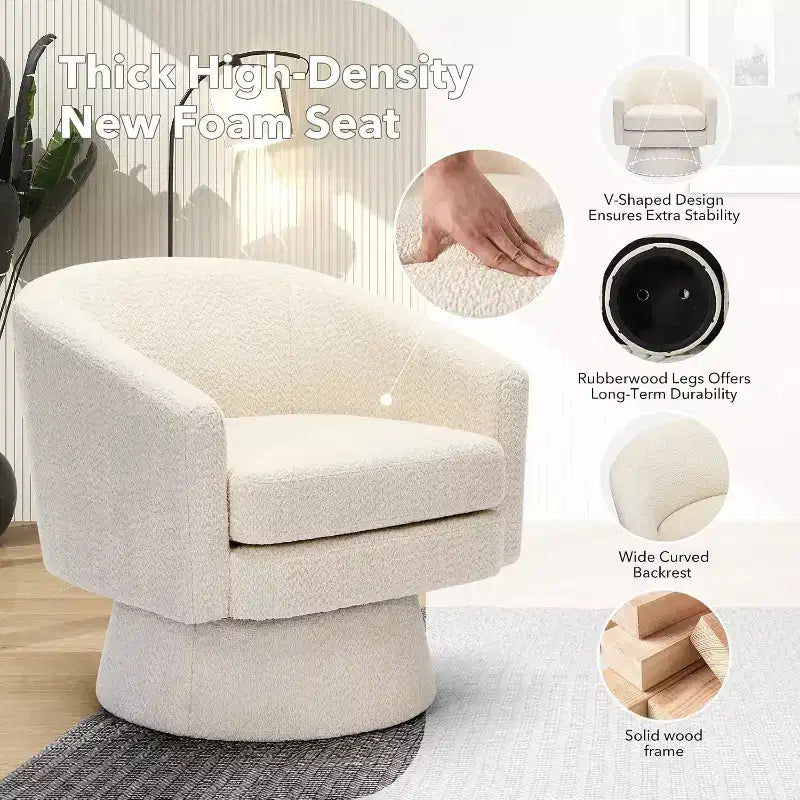 Poltrona Girevole 360Modern, Accogliente Tessuto Ciniglia, Poltrona Singola Rotonda con Braccioli, per Soggiorno